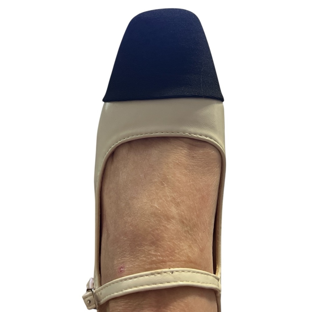 NWT C.Paravano Black and Cream Flats Sz 9 Sling back block color Leather/Fabric - Picture 4 of 16